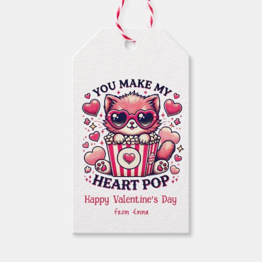 Schattige Cat You Make My Heart Pop Classroom Cadeaulabel (Voorkant)