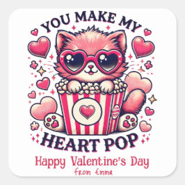 Schattige Cat You Make My Heart Pop Classroom Vierkante Sticker