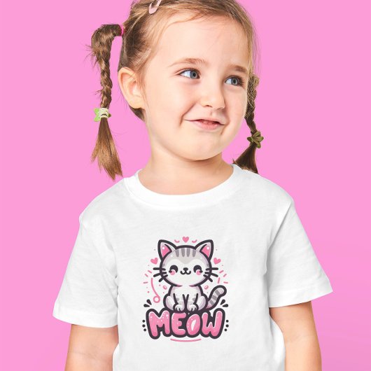 Schattige Cat Zwart en Roze Kind T-Shirt