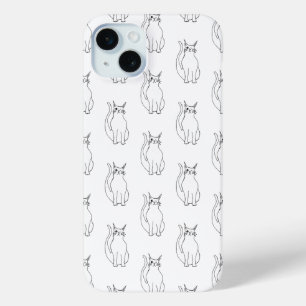Schattige Cat Zwart Wit Cartoon Patroon iPhone 15 Mini Hoesje