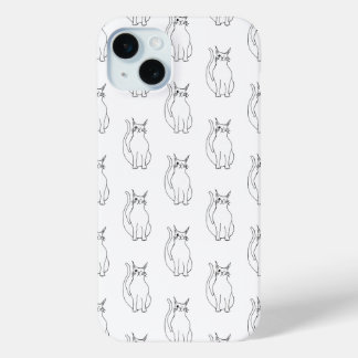 Schattige Cat Zwart Wit Cartoon Patroon iPhone 15 Mini Hoesje