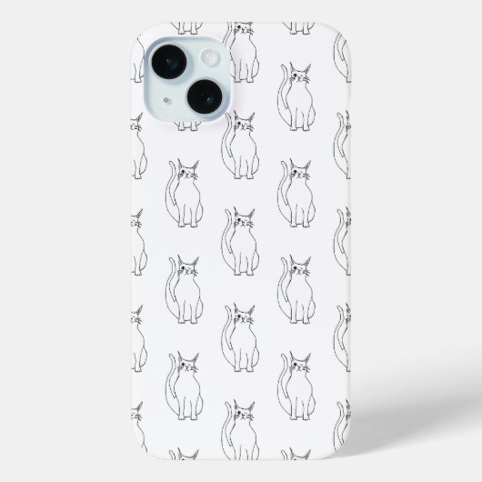Schattige Cat Zwart Wit Cartoon Patroon Case-Mate iPhone Case (Achterkant)