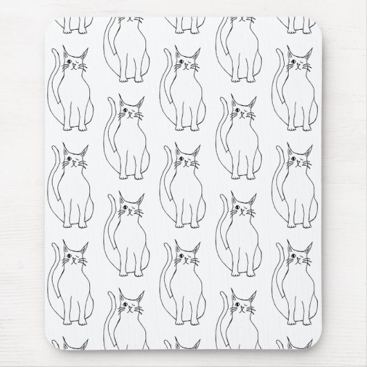 Schattige Cat Zwart Wit Cartoon Patroon Muismat (Voorkant)