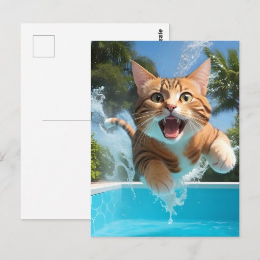 Schattige Cat Zwemmen Duiken in Zwembad Grappig Briefkaart (Voorkant / Achterkant)