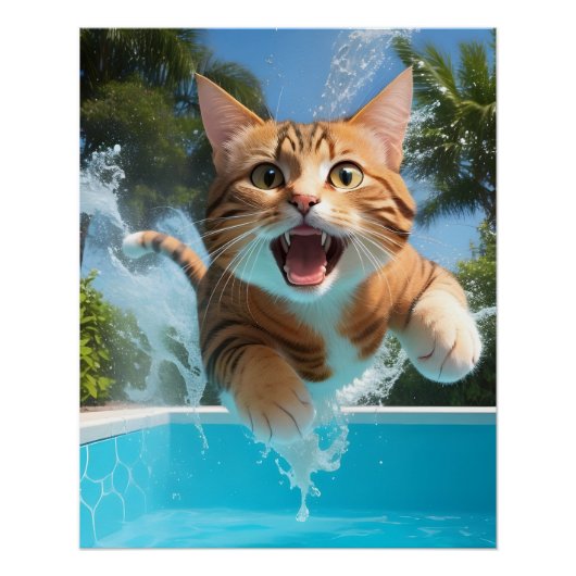 Schattige Cat Zwemmen Duiken in Zwembad Grappig Perfect Poster (Voorkant)