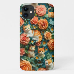 Schattige Cats and Flowers Design Case-Mate iPhone Case