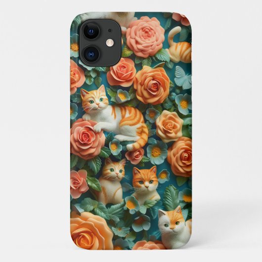 Schattige Cats and Flowers Design Case-Mate iPhone Case (Achterkant)