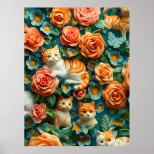Schattige Cats and Flowers Design Poster