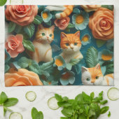 Schattige Cats and Flowers Design Theedoek (Gevouwen)