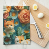 Schattige Cats and Flowers Design Theedoek (Quarter Fold)