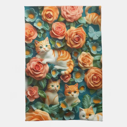 Schattige Cats and Flowers Design Theedoek (Verticaal)