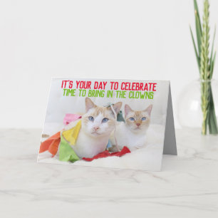 Schattige Cats Clowns Happy Birthday Wenskaart Kaart