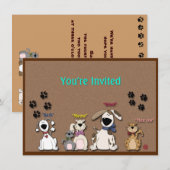 Schattige Cats & Dogs, Verjaardagsfeestuitnodiging Kaart (Voorkant / Achterkant)