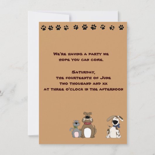 Schattige Cats & Dogs, Verjaardagsfeestuitnodiging Kaart (Achterkant)