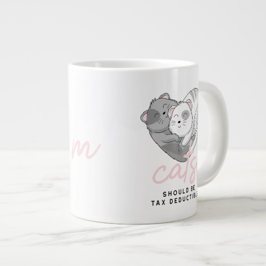 Schattige Cats Heart Shaped voor Tax Day Custom In Grote Koffiekop (Voorkant rechts)