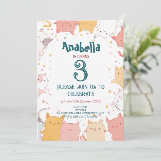 Schattige Cats I Kids Verjaardagsfeestje Kaart (Staand voorkant)