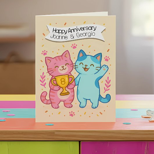 Schattige Cats Jubileum Kaart 8e bruiloft
