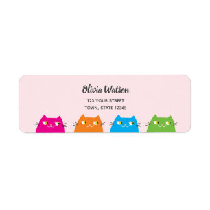 Schattige Cats Kawaii Roze retouradres Etiket