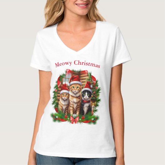 Schattige Cats Kerst T-shirts (Voorkant)
