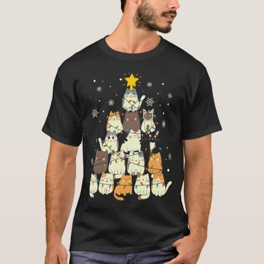 Schattige Cats Kerstboom Grappig T-shirt (Voorkant)