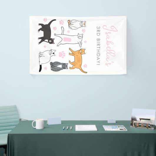 Schattige Cats Kids Verjaardagsbanner Spandoek (Beurs)