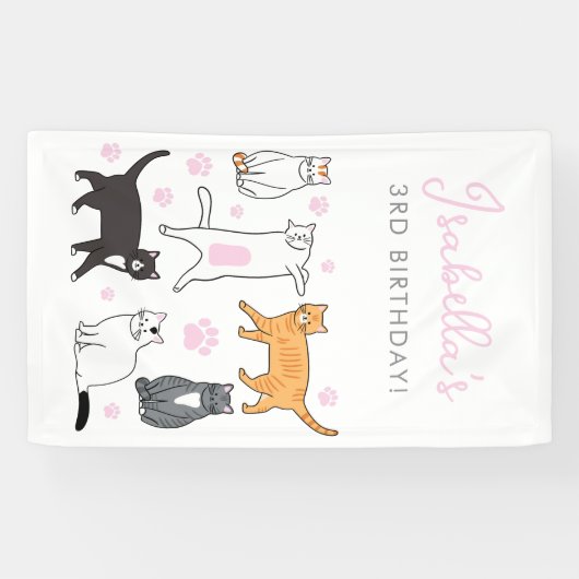 Schattige Cats Kids Verjaardagsbanner Spandoek (Horizontaal)