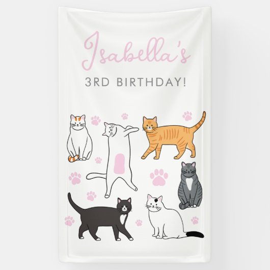 Schattige Cats Kids Verjaardagsbanner Spandoek (Verticaal)