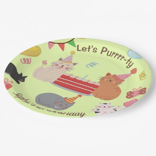 Schattige Cats Kind verjaardagsfeestje Papieren Bordje (Gekanteld)