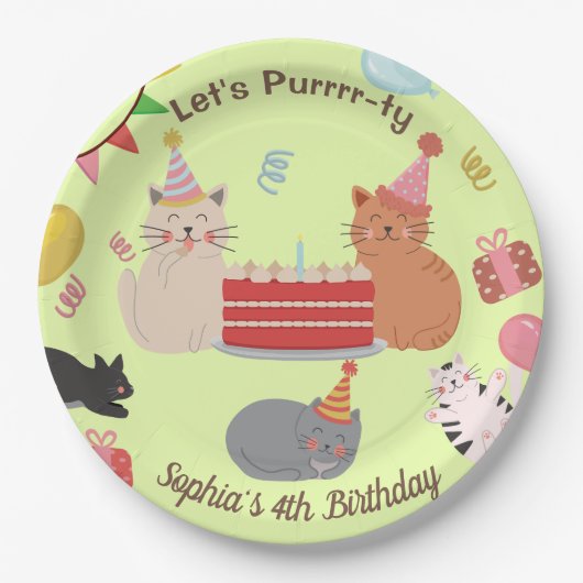 Schattige Cats Kind verjaardagsfeestje Papieren Bordje (Voorkant)