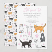 Schattige Cats Laten we Pawty Kids Verjaardagsuitn Kaart (Voorkant / Achterkant)