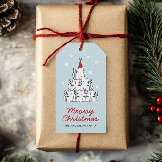 Schattige Cats Meowy Christmas Gepersonaliseerde G Cadeaulabel