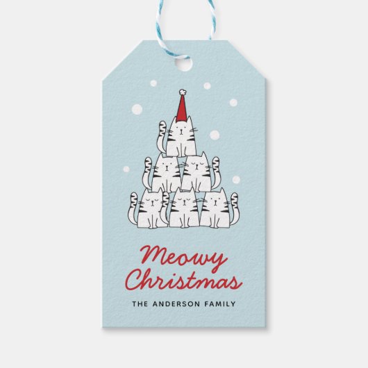 Schattige Cats Meowy Christmas Gepersonaliseerde G Cadeaulabel (Voorkant)