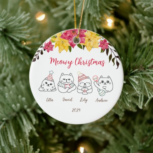 Schattige Cats Meowy Kerstgroeten Ornament (Boom)