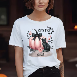 Schattige Cats Mom Halloween gepersonaliseerd roze T-shirt