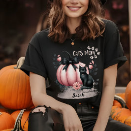 Schattige Cats Mom Halloween gepersonaliseerd roze T-shirt