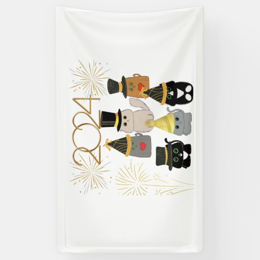 "Schattige Cats Nieuwjaarsviering" Spandoek (Verticaal)