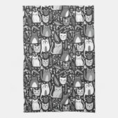 Schattige Cats Pattern Botanische Bloemen Zwart-wi Theedoek (Verticaal)