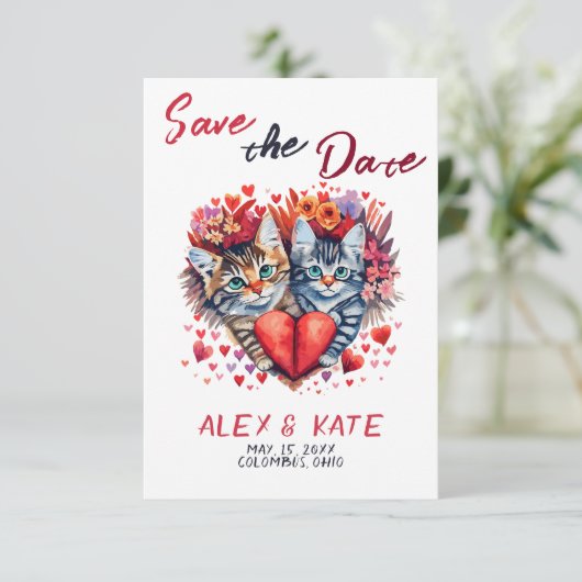 Schattige Cats Wedding Save the Date Aankondiging (Staand voorkant)