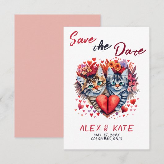 Schattige Cats Wedding Save the Date Aankondiging (Voorkant / Achterkant)