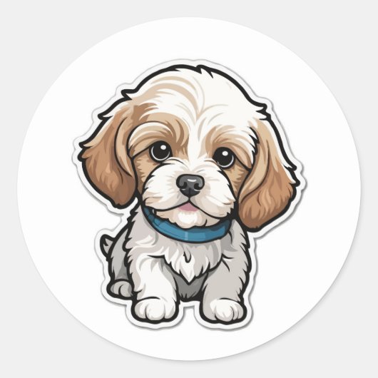 Schattige Cavachon Puppy Sticker: Schattige gemeng Ronde Sticker (Voorkant)