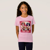 Schattige Cavalier Hart Puppies Meisjes T-shirt (Voorkant volledig)
