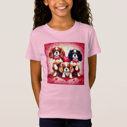 Schattige Cavalier Hart Puppies Meisjes T-shirt (Voorkant)