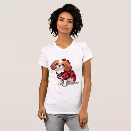 Schattige Cavalier King Charles Ladybug T-shirt (Voorkant volledig)