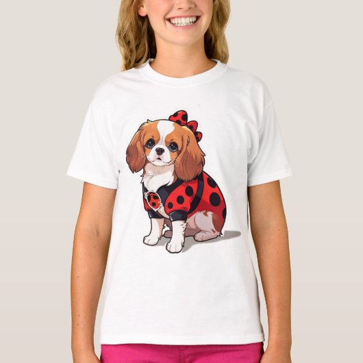 Schattige Cavalier King Charles Ladybug T-shirt (Voorkant)