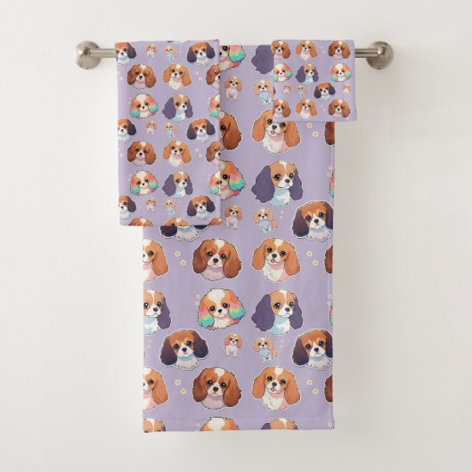 Schattige Cavalier King Charles Pastel Pattern Bad Handdoek (Insitu)