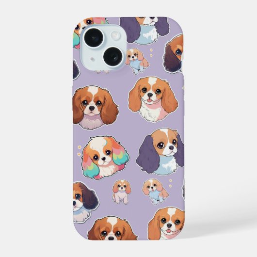 Schattige Cavalier King Charles Pastel Pattern iPhone 15 Case (Achterkant)
