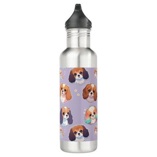 Schattige Cavalier King Charles Pastel Pattern Waterfles (Rechts)