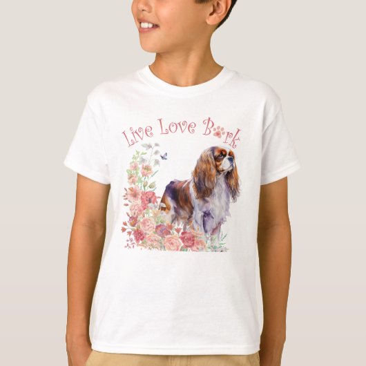 Schattige Cavalier King Charles Spaniel Hond Bloem T-shirt (Voorkant)