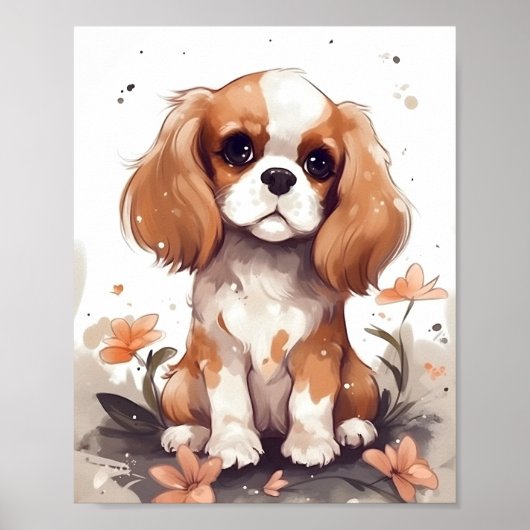 Schattige Cavalier King Charles Spaniel Leuke Hond Poster (Voorkant)