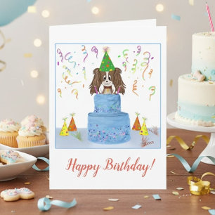 Schattige Cavalier King Charles Verjaardagsfeestje Kaart